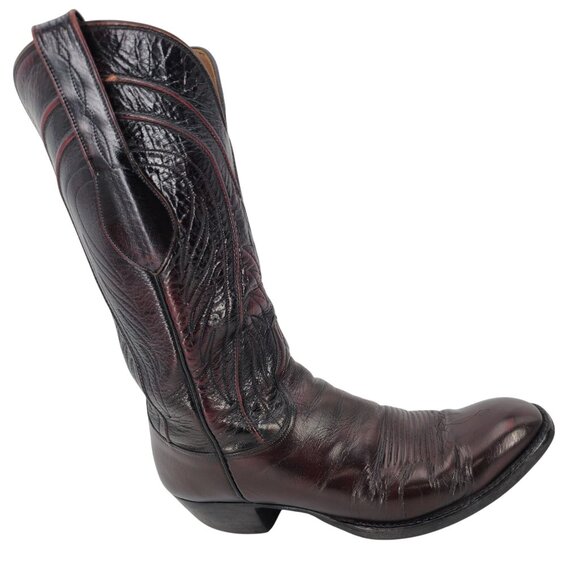 Vintage Lucchese Mens 9.5D Black Cherry Burgundy Leather Cowboy Western Boots - Picture 8 of 16